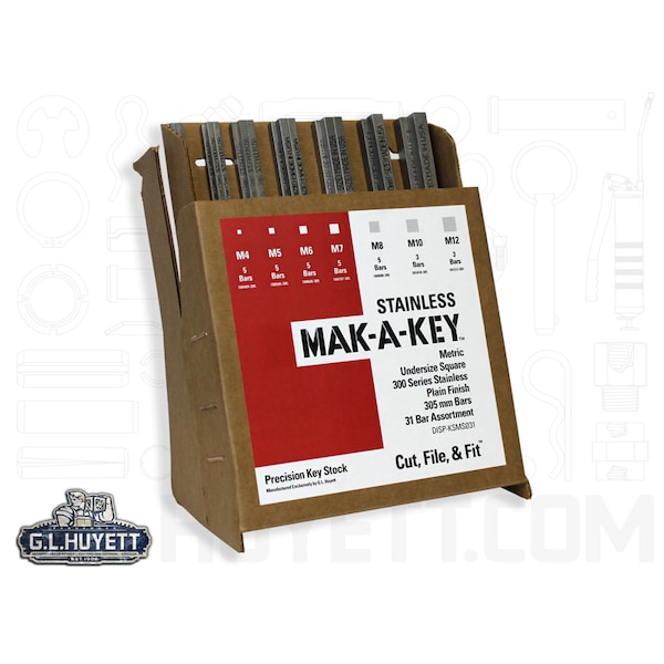 Huyett Key Stock Assortment, Stainless Steel, Plain, 31 Pieces DISP-KSMS031 - main